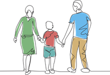 Tegning af mor, barn og far hånd i hånd