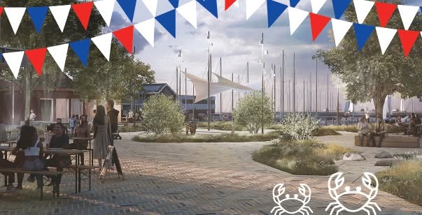 Visualiseringstegning af Havnetorvet i Juelsminde