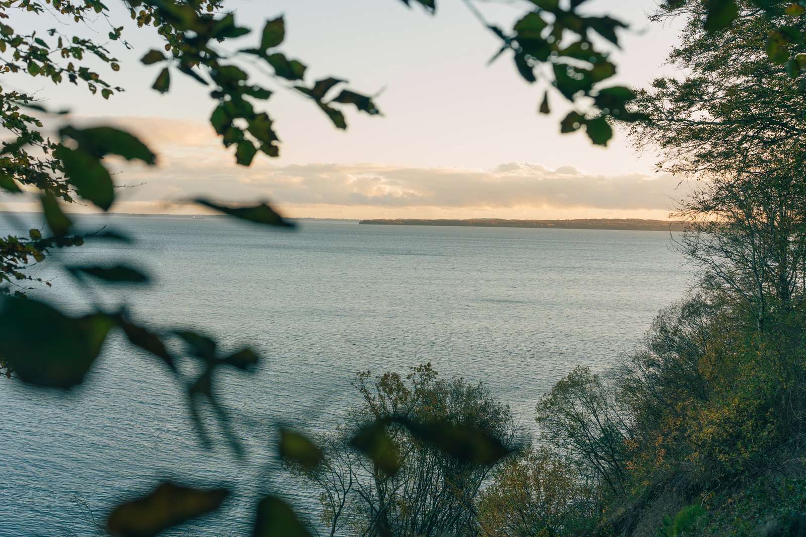 Strand med landskab i horisonten