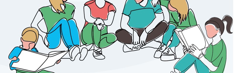 Illustration børn og unge i rundkreds