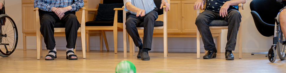 Keglespil og siddende mennesker
