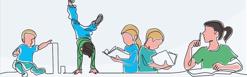 Illustration af legende og lærende børn
